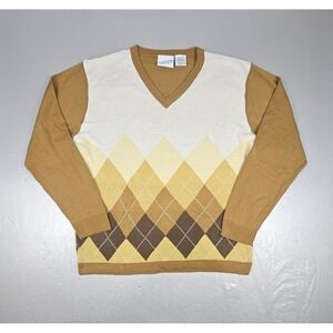 Irvine Park Sweater Mens Large Argyle V-Neck Brown Tan Pullover Y2K Grandpacore